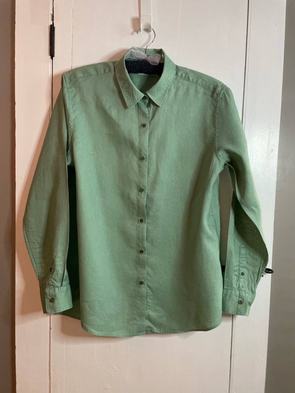Uniqlo Women's Linen Long-Sleeve Button-Down Shirt - Sage Green - Size Large